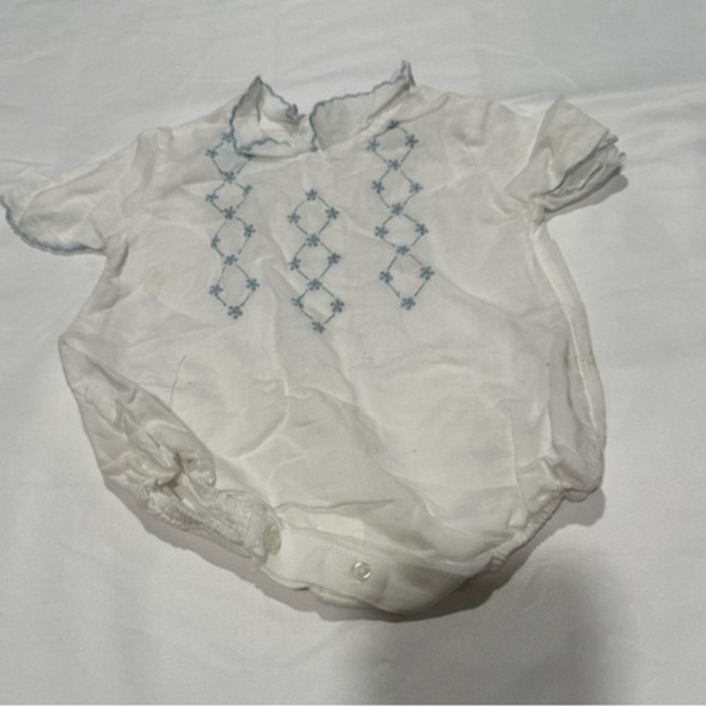 Very Cute White Blue Onesie Up to 6 Months